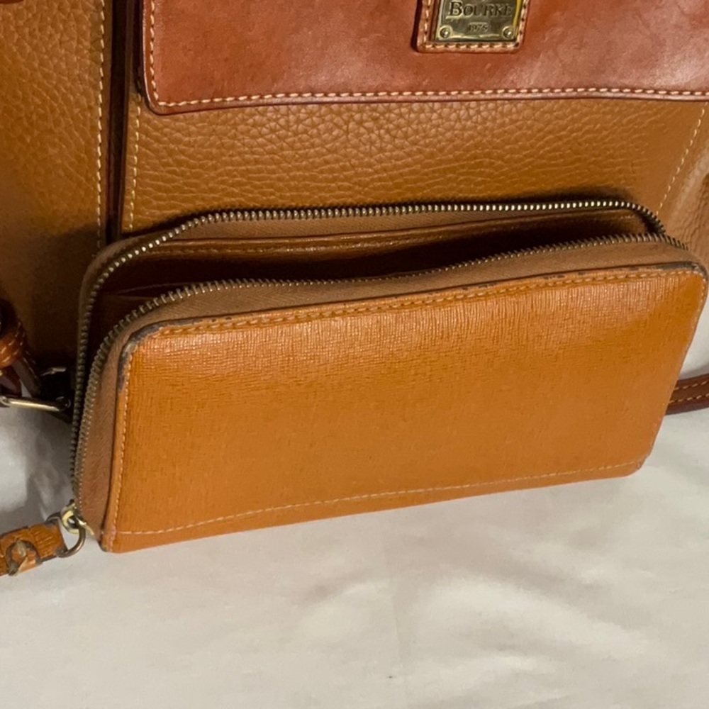 Dooney & Bourke Aubrey Pebble Leather Satchel / Shoulder Bag & Wallet, Caramel - Picture 15 of 16